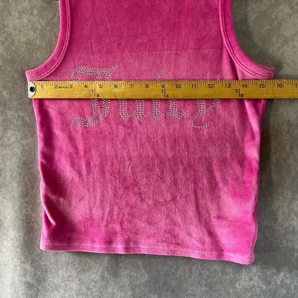 Juicy Couture Velour Lounge Set Women Large Pink Rhinestone Tank Wide Leg Pants